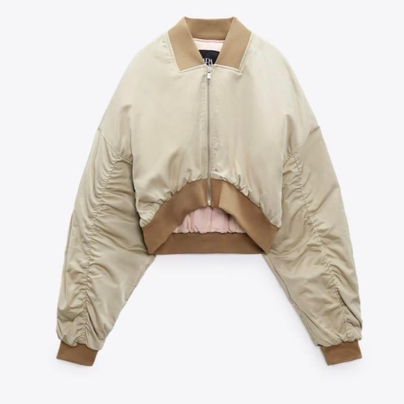 Zara Women's satin Champagne Bomber Jacket - Picture 11 of 11